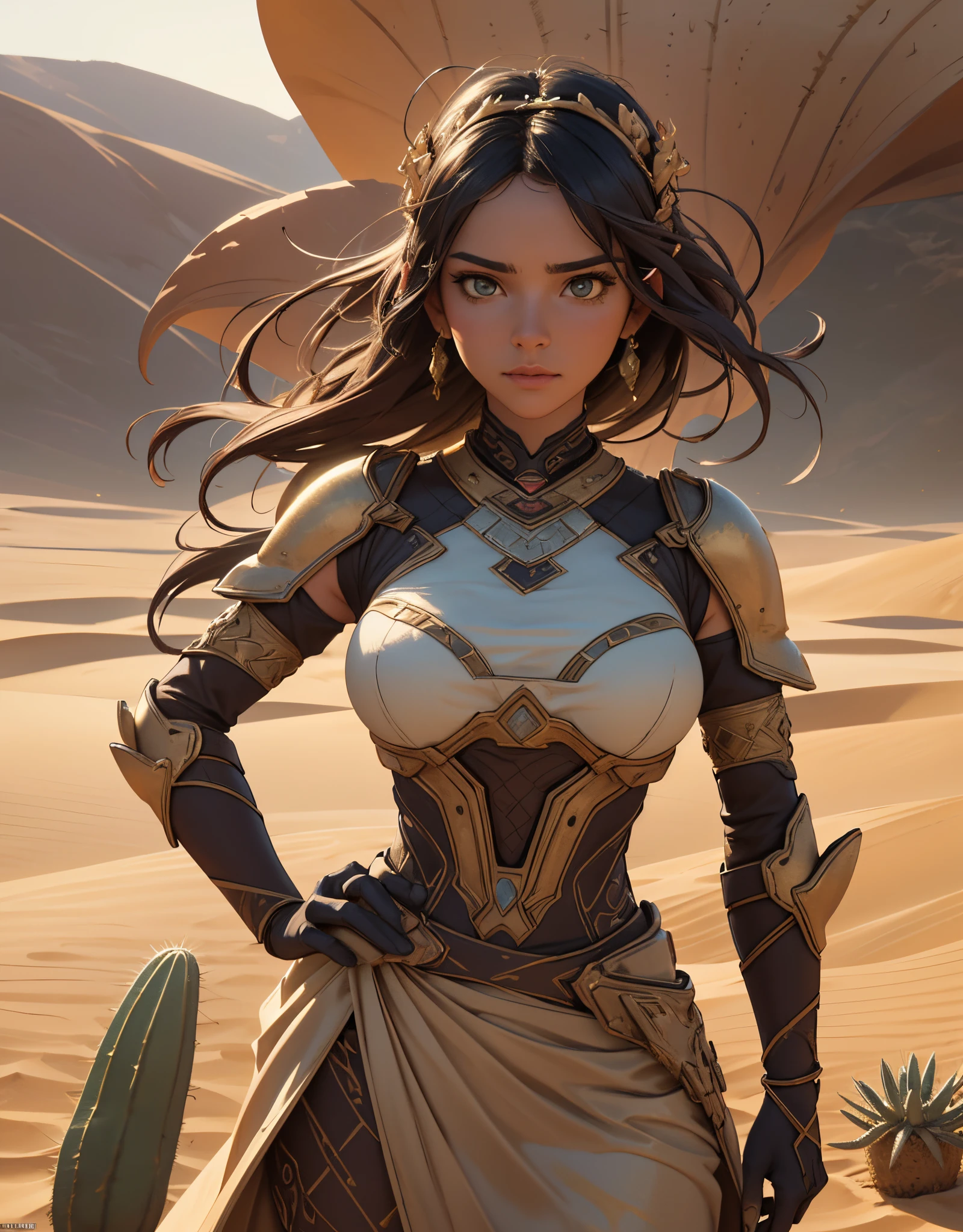 Studio raw photo art ((32k UHD high detail, 16k HDR cinematic art)) “ “Impressionist chromatic painting, a beautiful woman full_body with desert cactus, desert sand, dust, and wind. Sharp focus, intricate details, artstation, best quality, high quality, hyper-detailed, masterpiece, Greg Rutkowski. | In a mesmerizing scene inspired by the impressionist style of Greg Rutkowski, a breathtaking close-up reveals the face of a stunning woman adorned with elements of the desert. Cacti frame her features, and the desert sand, dust, and wind contribute to the dynamic atmosphere. The sharp focus captures intricate details, showcasing the best quality and hyper-detailed rendering. | The camera  strategically positioned to capture the captivating facial details, and the composition emphasizes the harmonious blend of the woman’s beauty with the surrounding desert elements. | Cinematic lighting enhances the impressionist chromatic painting, creating a masterpiece that transcends traditional artistry. | A hyper-detailed and mesmerizing portrait of a woman with desert cactus, sand, dust, and wind, inspired by the impressionist style of Greg Rutkowski | The camera  positioned very close to the character, revealing her face in mesmerizing detail. The impressionist chromatic painting  beautifully captured with intricate details and harmonious composition. | ((perfect_face)), She  adopting a ((dynamic_pose as interacts, blending seamlessly with the desert elements):1.3), ((close-up)), (desert_cactus), (desert_sand), (dust_and_wind), (intricate_details), (artstation_influence), (best_quality), More Detail”. film grain sharp photo 
"| The camera, positioned close to the character, reveals her entire body as she adopts a dynamic_pose, interacting with and leaning on a large structure in the scene in an exciting way. | (perfect_pose), [Gender] is adopting a ((dynamic_pose as interacts, boldly leaning on“style fujifilm XT3” 50mm f4