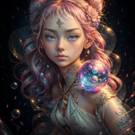 ((masutepiece)). this artwork is dreamy and fantastic, soft pink watercolor shades. generate a delicate fairy exploring the worl...