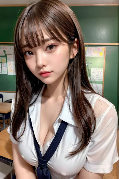 8K,Best Quality, masutepiece, ultra-detailliert, 超A high resolution, Photorealistic, Raw photo, absurderes, absolutely resolution, 1girl in, Looking at Viewer,a Japanese young pretty woman, hyper cute face, Glamorous figure, Huge breasts,beautiful straight...