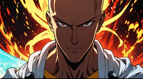 get ready for a visual feast with this portrait of saitama, his gentle, relaxed face, handsome face and piercing red eyes. wear ...