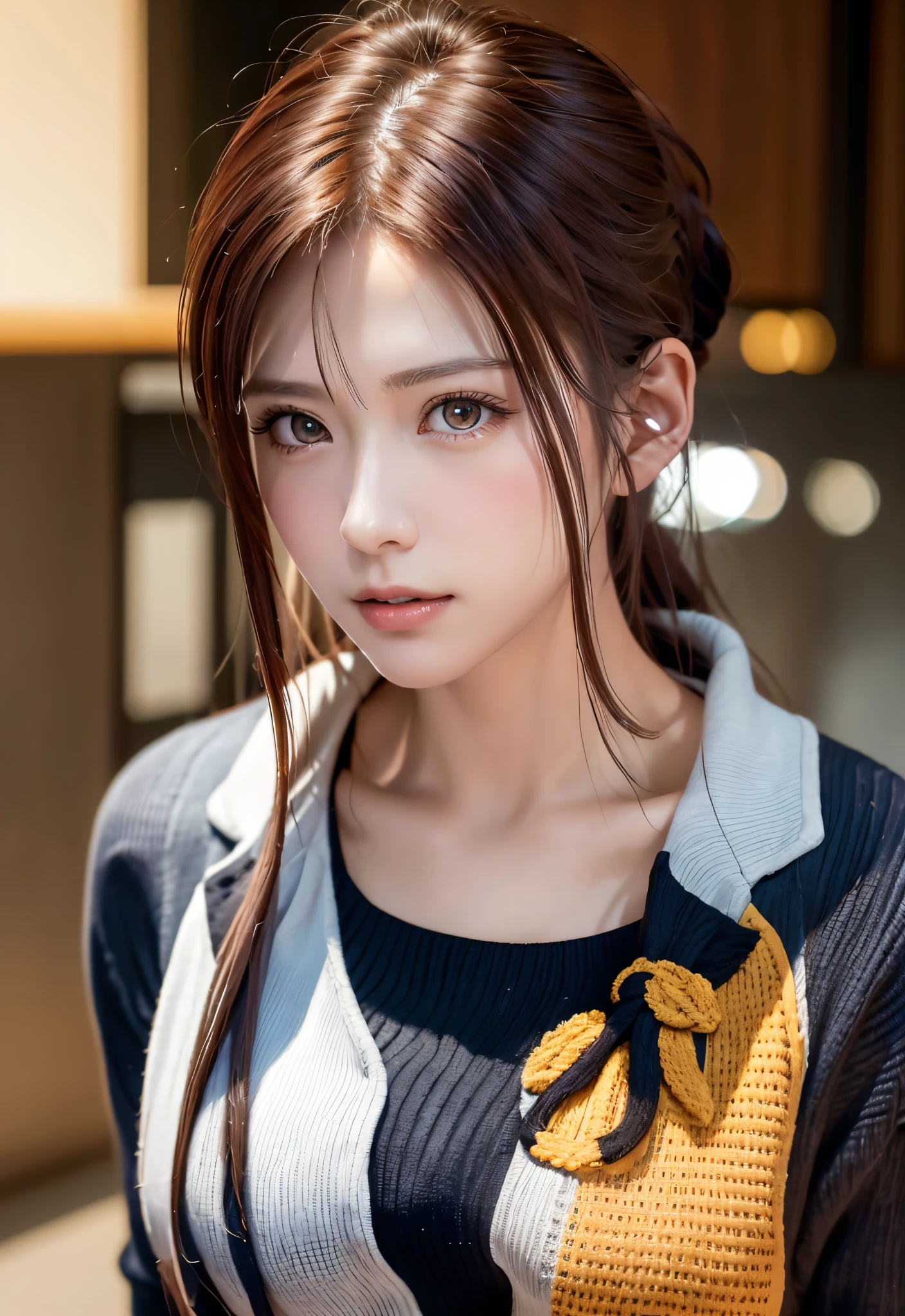 8K, of the highest quality, masutepiece:1.2), (Realistic, Photorealsitic:1.37), of the highest quality, masutepiece, Beautiful young woman, Pensive expression, Thoughtful look, Female doctor, Hair tied back, Cinematic background, Light skin tone