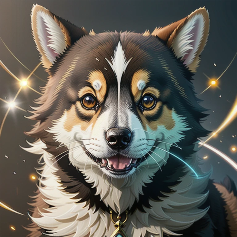 Waliser corgi, Glüheffekt, dynamisch, Zentriert, scharfer Fokus, Schöne Details, Gesicht sehr realistisch,  Hyperdetailliert, Karikatur, Raytrace, Trend on artstation,