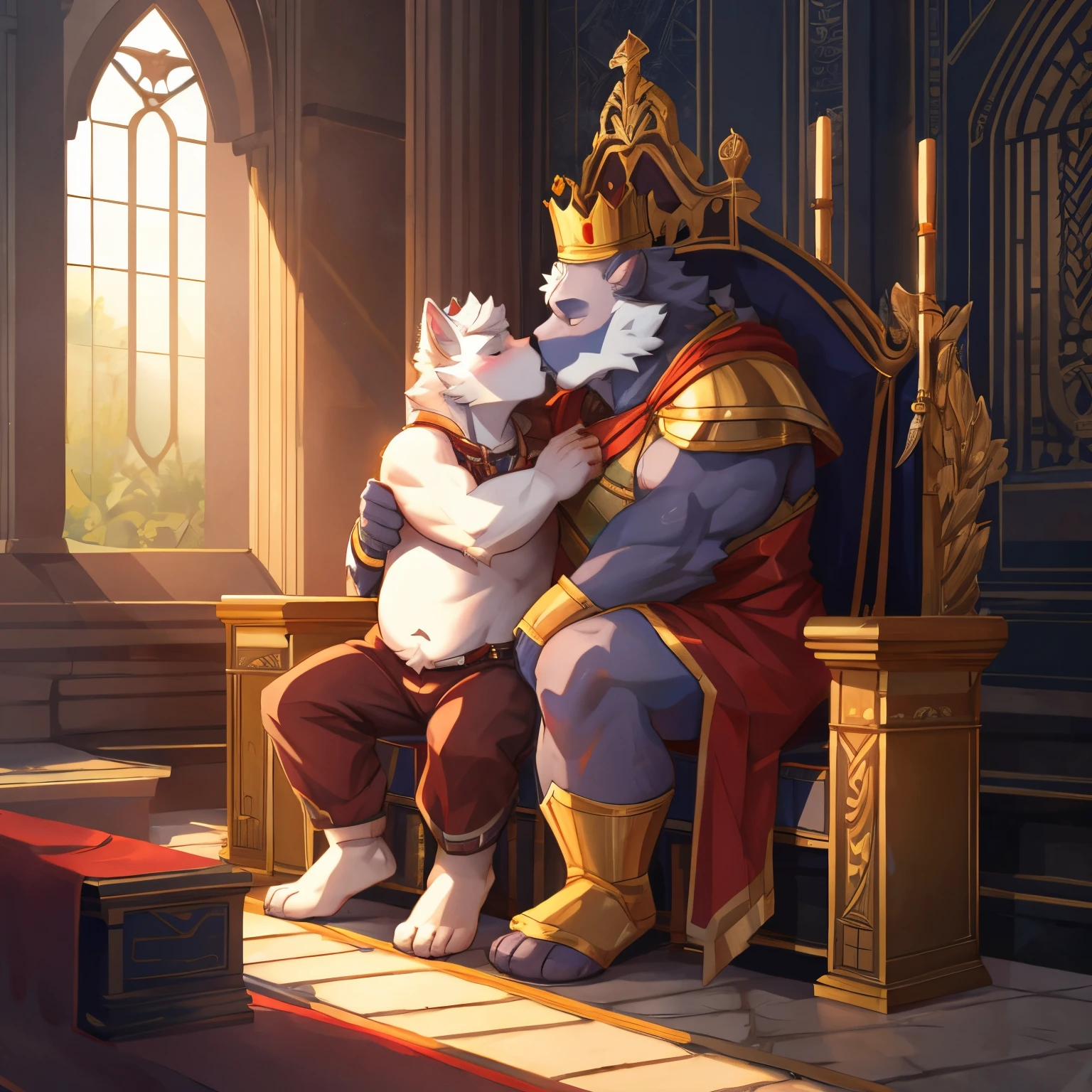 A picture taken from a video game of a king and a cat - SeaArt AI