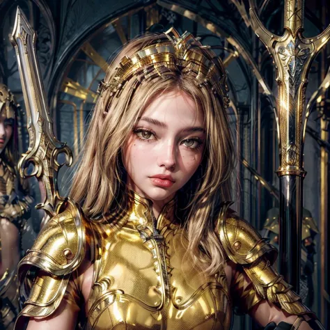 (masterpiece,High quality,Top quality,super detail, best quality ,)1 woman,beautiful,facial details,god,Greco-Roman,golden armor...