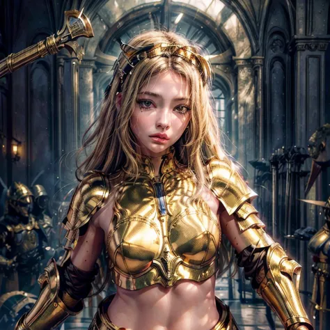 (masterpiece,High quality,Top quality,super detail, best quality ,)1 woman,beautiful,facial details,god,Greco-Roman,golden armor...