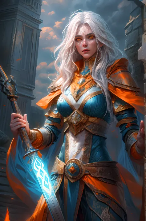 fantasy art, dnd art, RPG art, drkfntasy wide shot, (masterpiece:1.3), full body intense details, highly detailed, photorealistic, best quality, highres, portrait a vedalken female (fantasy art, Masterpiece, best quality: 1.3) (blue colored skin: 1.3), int...