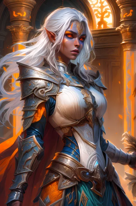 fantasy art, dnd art, RPG art, drkfntasy wide shot, (masterpiece:1.3), full body intense details, highly detailed, photorealistic, best quality, highres, portrait a vedalken female (fantasy art, Masterpiece, best quality: 1.3) (blue colored skin: 1.3), int...