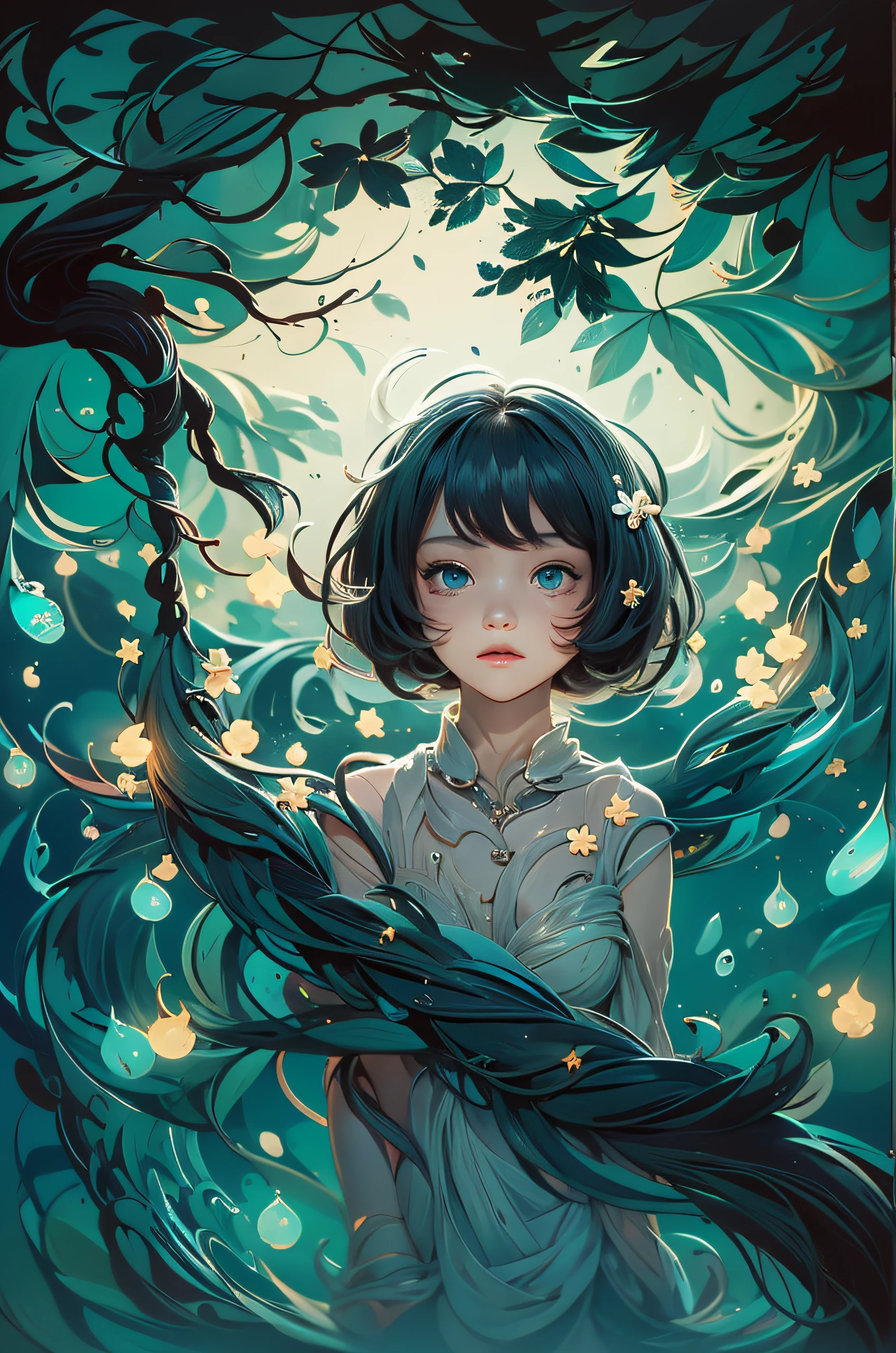 Spirit between branches and fireflies Kuvshinov, by samdoesart, dreamlikeart, (((surrealism))), (Style-Glass)