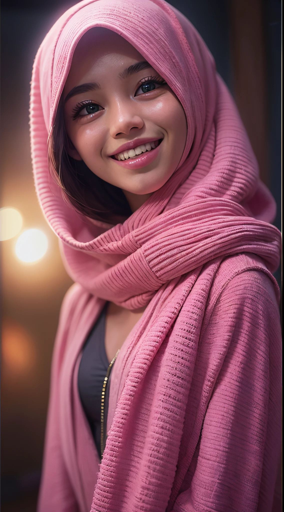 Arafed woman in a pink scarf smiling at the camera - SeaArt AI