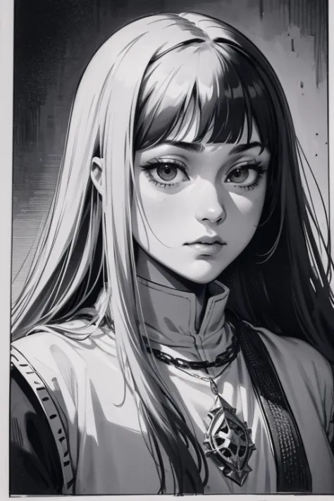 portrait, medieval fantasy, {{{{manga style}}}}, line art, masterpiece, wide shot, monochrome, grayscale