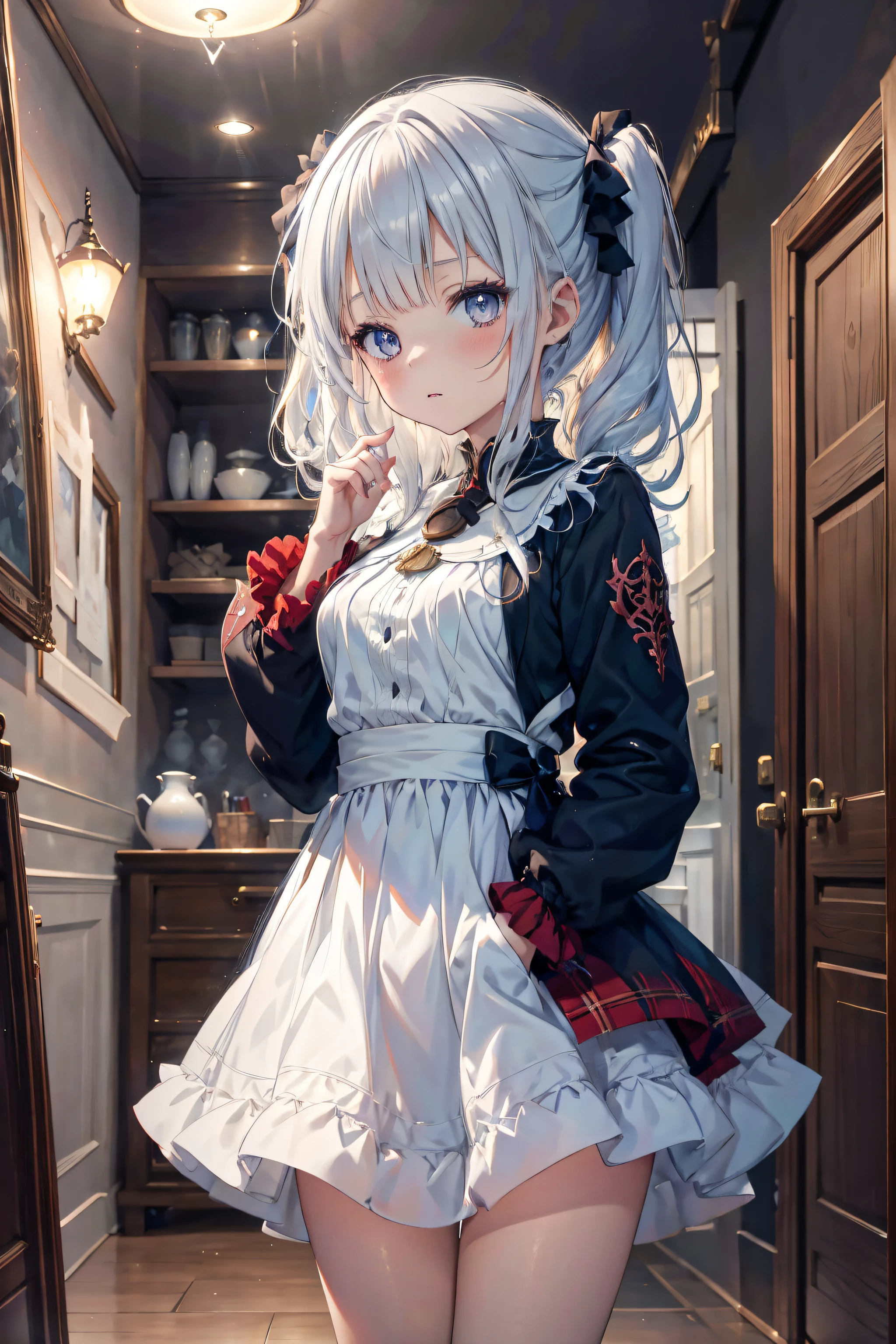 chica anime vestida de santa mira en la cama con regalos, pixiv, Chez Pixiv, chica anime seductora, Santa Claus, germen artístico extremadamente detallado,  en un vestido, deidad de pelo blanco, V de Devil May Cry en Elf, , chica perfecta con pelo blanco, pixiv 3dcg, hermosa y seductora mujer anime, obra maestra, 16k,dos colas, cabello rosado