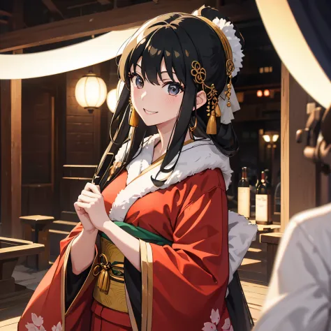 8K、top-quality、超A high resolution、Kimono、A dark-haired、A smile、Dense face、Official art、8K Picture Wallpaper、professional photogr...