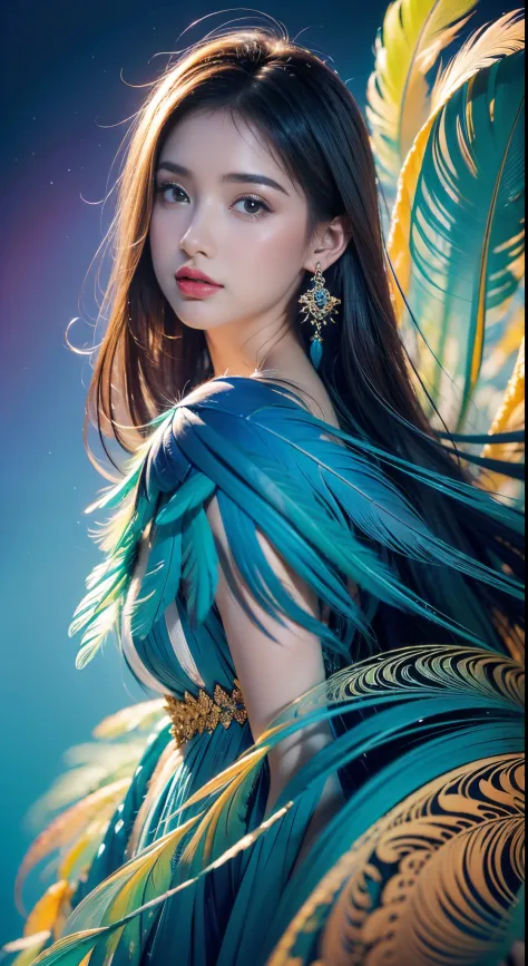 1个Giant Breast Girl,(earrings feather:1.2),(tmasterpiece, quality, Best quality at best, offcial art, Beautiful and beautiful:1....