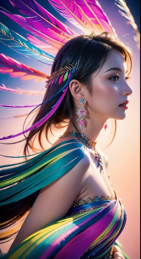 1个Giant Breast Girl,(earrings feather:1.2),(tmasterpiece, quality, Best quality at best, offcial art, Beautiful and beautiful:1....