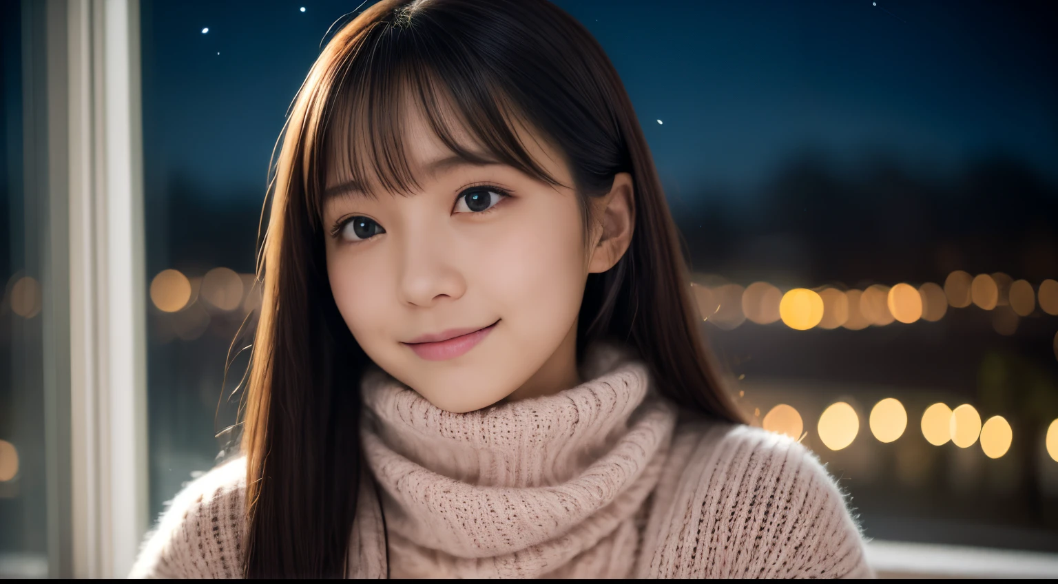 1 女孩在, 18歲的、日本凹版模特, (可愛的小, 一個美麗的女孩,輪廓:1.2), 謙虛大,  𝓡𝓸𝓶𝓪𝓷𝓽𝓲𝓬,美麗的聖誕夜景和雪:1.2, (抬頭看看窗外的夜空:1.5)、(有聖誕樹的房間:1.4),  (蓬鬆的粉紅色羊毛毛衣:1.2),  紅領巾, (綠色格子百褶裙),   一個黑髮的、帶著幸福的表情陷入沉思、 最好的品質, 高解析度, 細緻的肌膚, 詳細的臉部和眼睛, 高解析度, 自然採光, 完美的解剖結構, 基於物理的渲染, 逼真的, 對稱清晰的眼睛, 精心修飾的臉,十幾歲的女孩, 完美身材, 透明度, 擺出凹版偶像,