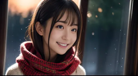 1girl in, 20yr old、Gravure model for Japan, (cute little, a beauty girl,profile:1.2), Modest big,  𝓡𝓸𝓶𝓪𝓷𝓽𝓲𝓬,Beautiful Christmas ...