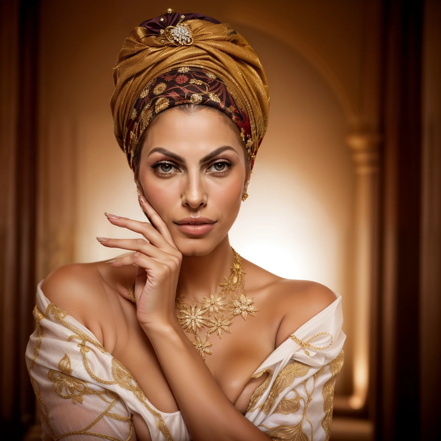 dort posiert eine sexuell erregte Frau (Eva Mendes) with a turban on his head for a photo, Atemberaubende afrikanische Prinzessin, gorgeous woman, afrikanische frau, Schwarzafrikanische Prinzessin, Kopftuch aus Stoff, African queen, AFRIKANISCHE PRINZESSIN, Foto einer schwarzen Frau, photo of a beautiful woman, gorgeous beautiful woman, breathtaking beauty, dunkler Teint, Traditional beauty, portrait shot, afrikanisch, nice little breasts, Seductive, voluptuous look, Frau will Sex, Frau ist verlangend, heiss, erregt