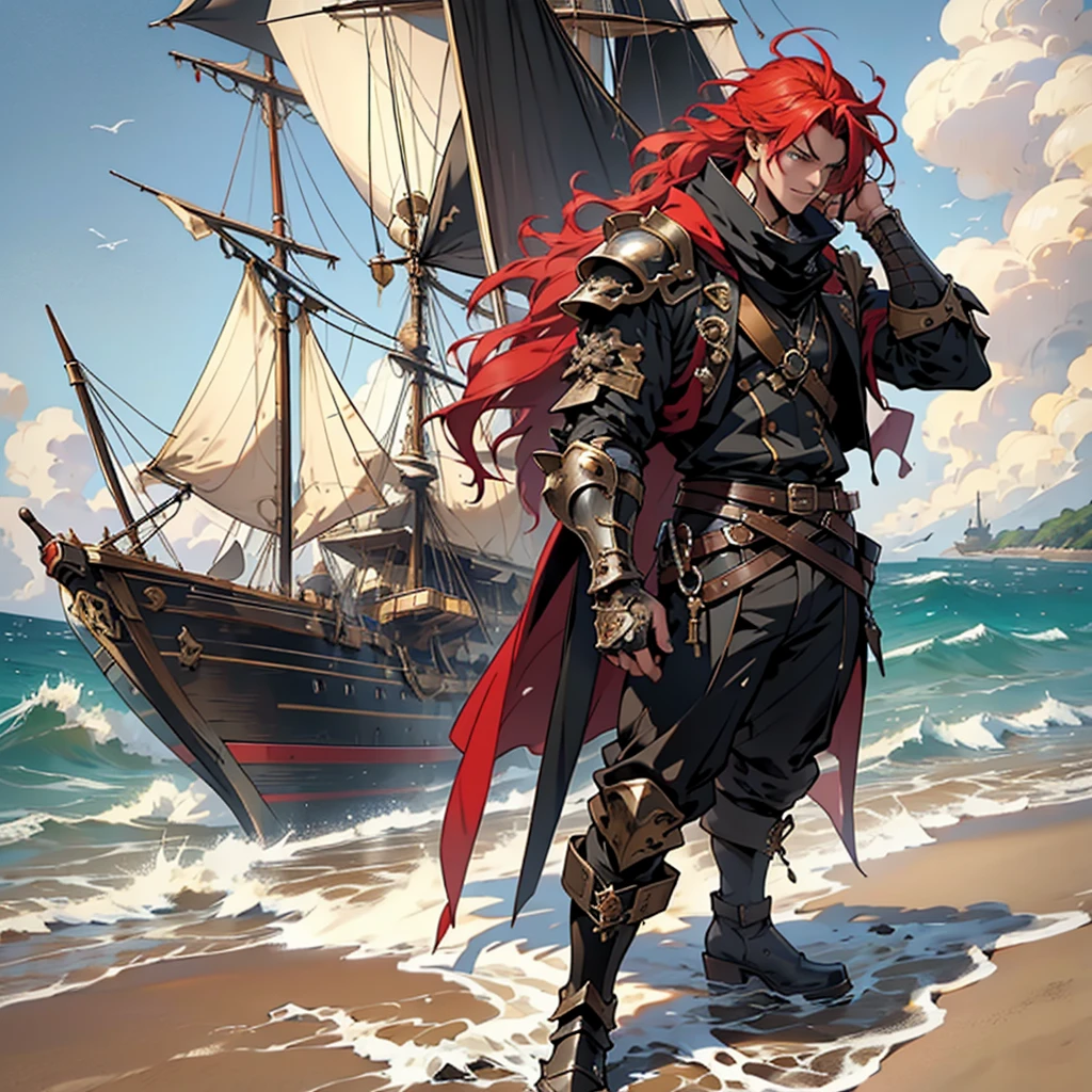 In order to generate a high-quality Stable Diffusion prompt, you need to imagine a complete picture based on the given theme and translate it into a detailed prompt. Here is an example prompt for the given theme "anime style, airship pirate, male, handsome face, red hair, big eyes, wearing armor, metal boots, long black scarf, standing on a beach with treasure, masterpiece, ultra detailed, hd": "anime style, airship pirate, male, with a handsome face, captivating round eyes, and disheveled red hair. He is dressed in intricately designed armor, adorned with metal boots and a long black cape. The pirate stands tall on a beach, surrounded by sparkling treasure chests and crashing waves. The entire scene is rich in artistic detail, with every element meticulously crafted. The vibrant colors, sharp focus, and realistic textures come together to create a masterpiece. The high-resolution image captures even the finest nuances, making it suitable for HD viewing. This prompt is a perfect example of an anime-style airship pirate, portrayed in a visually stunning, ultra-detailed, and high-resolution artwork." Remember to follow the format requirements for the prompt and include key details related to the theme. You can also add additional touches as long as they harmonize with the overall scene.