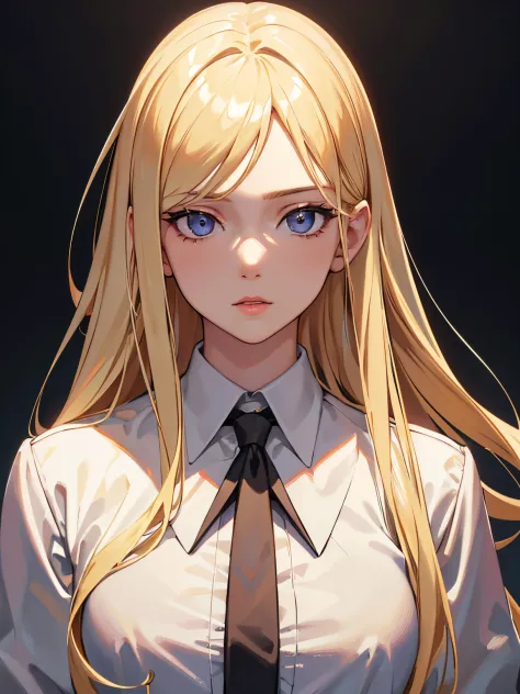 masterpiece, best quality, 1girl, blonde hair, white formal shirt, holding a pistol, detailed eyes, detailed facial features, re...