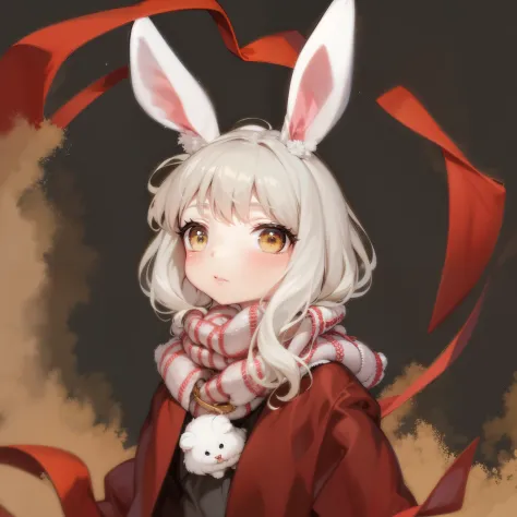 there  a drawing of a woman with a bunny ears and a scarf, bunny girl, with long floppy rabbit ears, with big rabbit ears, cute ...