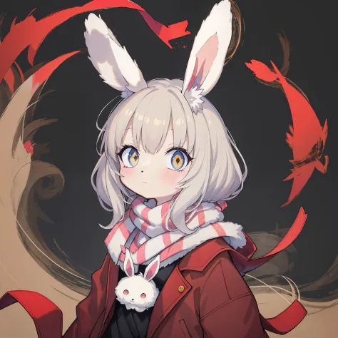 there  a drawing of a woman with a bunny ears and a scarf, bunny girl, with long floppy rabbit ears, with big rabbit ears, cute ...