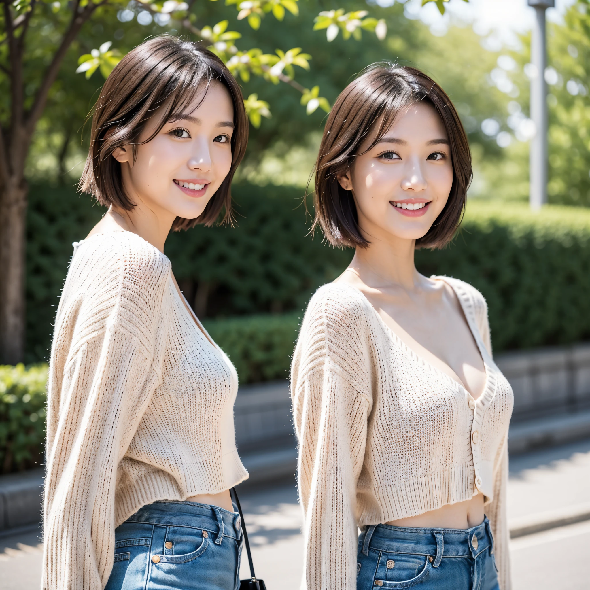 Two asian women standing next to each other on a street - SeaArt AI