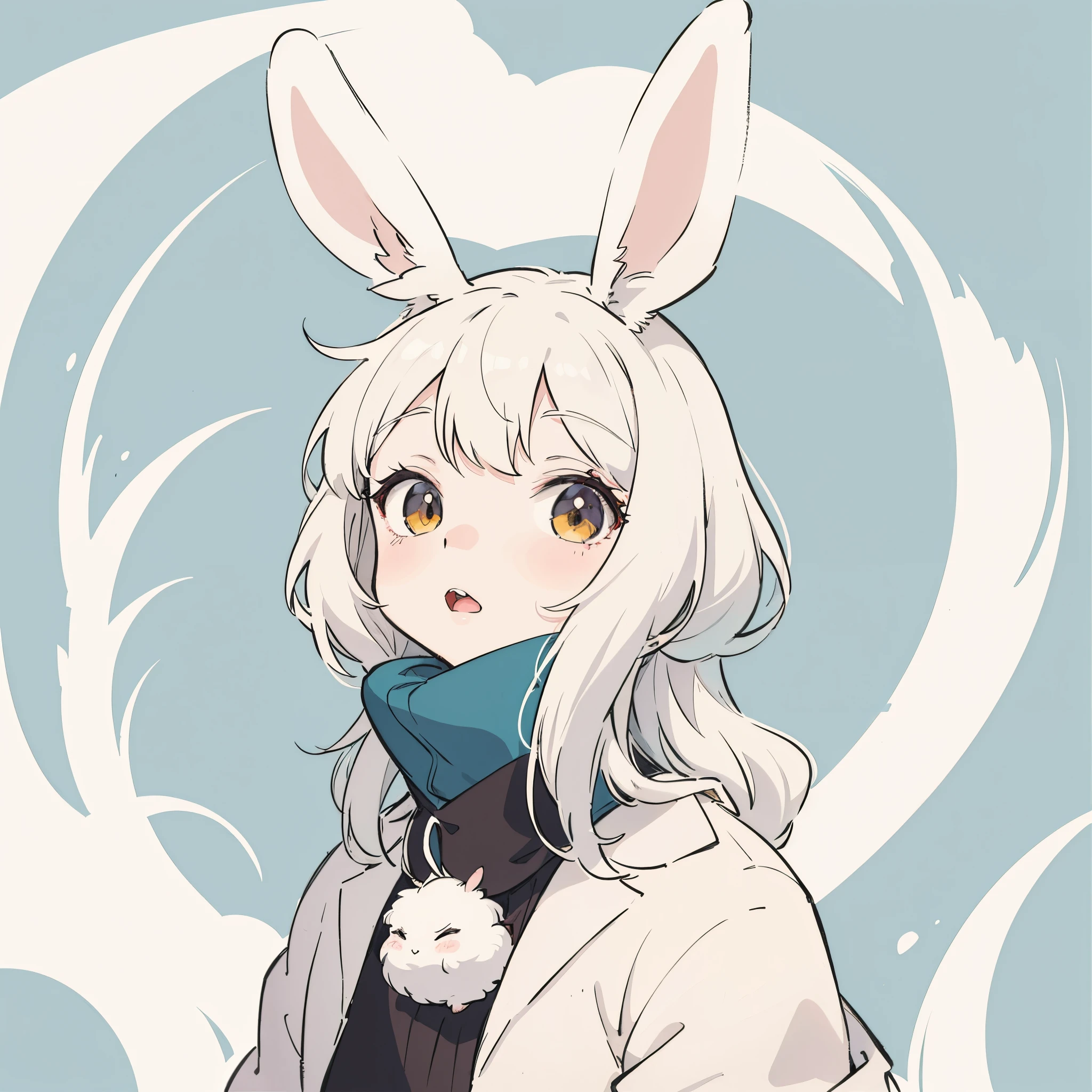 Anime girl with white hair and rabbit ears wearing a scarf - SeaArt AI