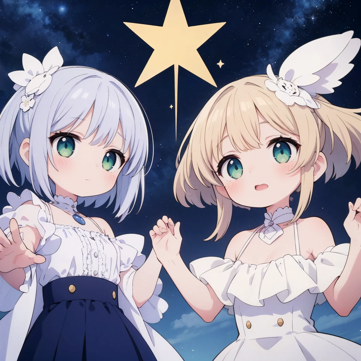 Anime characters dressed in white and blue standing next to each other -  SeaArt AI