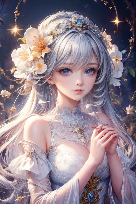 (best quality:1.4),(masterpiece:1.4),ultra-detailed,8K,CG,exquisite,upper body,loneliness,thumb girl,little princess,flowy court dress,garden background,detailed facial features,long curly hair,almond eyes,delicate eye makeup,long fluttering eyelashes,spar...
