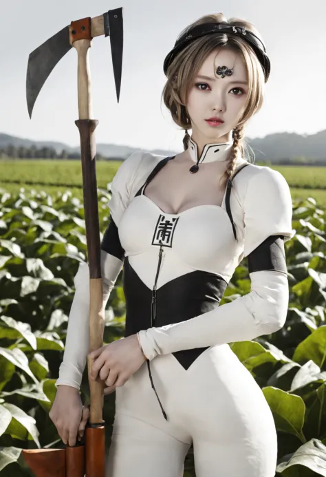 younggirl , agriculture, farming style、forehead jewelry, look at viewr, sexy pose, pale skin, black eyes,  white background,agri...