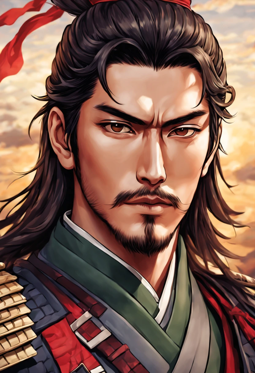 Jovem comandante militar Oda Nobunaga,homem bonito,Estilo de arte em close do rosto,melhor qualidade,