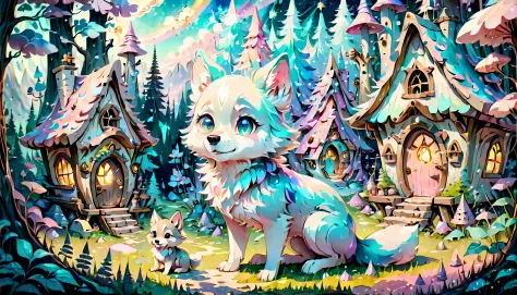PEEpicLand Fairy tale style fairy village illustration, Unparalleled sharpness and clarity, PastelColors, Cute, kawaii, lovely, ...