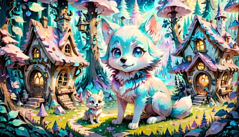 PEEpicLand Fairy tale style fairy village illustration, Unparalleled sharpness and clarity, PastelColors, Cute, kawaii, lovely, Pretty, (((Radiosity rendered in stunning 32K resolution:1.3))),All captured with sharp focus, Highest Quality, hightquality, St...