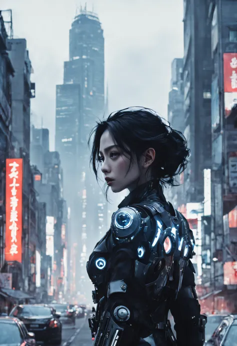 Futuristic cities、TOKYOcty、empty mechanical car、natta、Numerous cyborgs fighting surrounded by creepy cyborg DNAt."."agnes cecile...