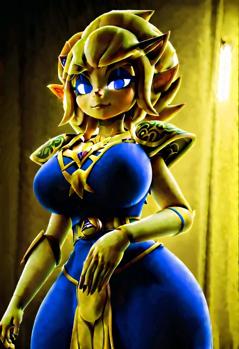 (best quality, masterpiece1.2), 1girl, solo, human, cally3d, sexy, detailed, extreme detail, perfect lighting, 4k, Zelda, blue dress