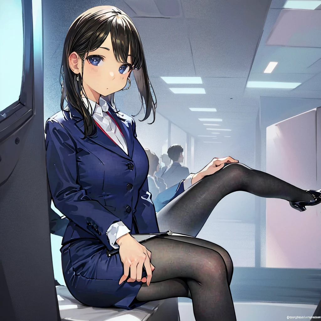 Officelady、Black jacket、Black tight skirt、White blouse、Black tights、High pumps with black heellack hair、s Office、lana、Beautiful woman、gazing at viewer、Looking here、hight resolution、top-quality、full body Esbian、animations、illustratio、Ultra-detailed delicacy