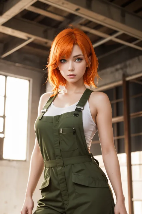 hot ; orange hair ; green eyes ; mechanic ; girl