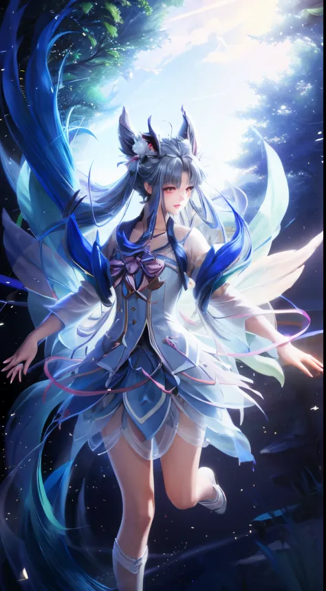 Anime girl wearing white skirt and pink flowers in the field, Beautiful celestial mage, author：Hero, Kushatkrenz Key Art Women, Astral Fairy, ahri, Inspired by Puhua, author：Leng Mei, inspired by Ai Xuan, Inspired by Lanying, Ruan Jia and Artgerm, yun ling...