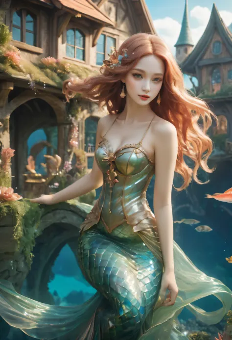 Fairy Tale Village，ocean floor，Beautiful mermaid princess