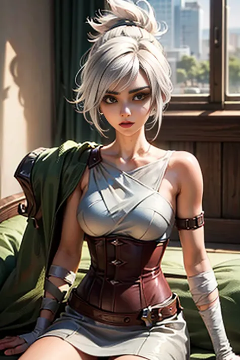 (masterpiece:1.2), best quality, (illustration:1.2), (ultra-detailed), riven \(league of legends\), 1girl, folded ponytail, shor...