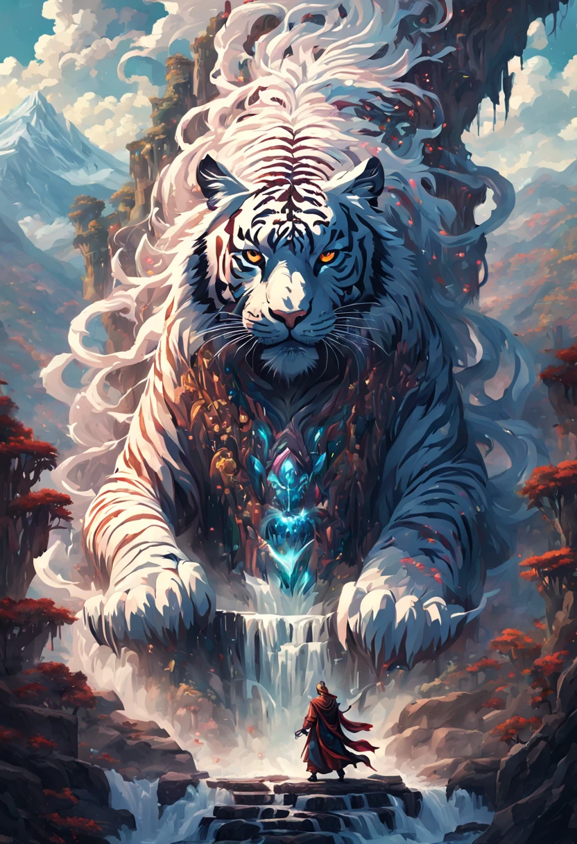 (arte de pixel:1.3), (solo:1.3), una fascinante escena de fantasía donde un ((Tigre antropomorfo mago oscuro)) siniestro y cautivador, vistiendo una túnica legendaria adornada con intrincados símbolos mágicos, paisaje místico con majestuosas montañas, cascadas en cascada, ruinas antiguas, rodear el pavo con ((Arremolinándose siniestras energías mágicas que emanan de su bastón.)), (mejor calidad, obra maestra, Trabajo representativo, arte oficial, Profesional, fondo de pantalla de unidad 8k:1.3)