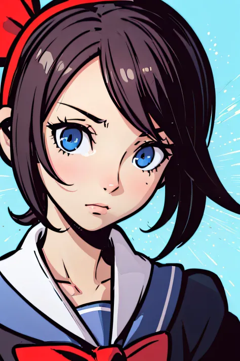 RhythmHeaven style,(Best Quality,masutepiece:1.2),(Anime style,Comic Core:1.1),1girl in,quill,Adorable,extremely detailed eye,extra detailed face,very detail hair,8K,resolution,High School Girl,Sailor Uniform