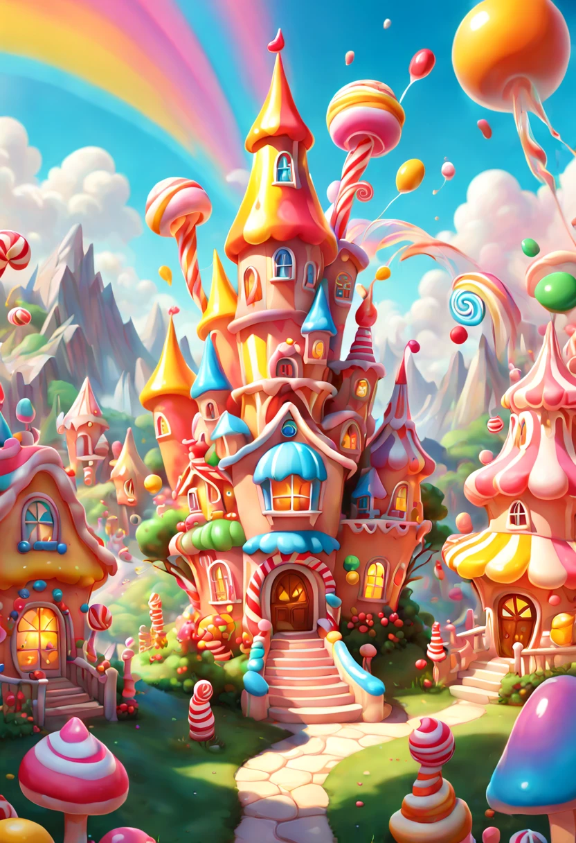 Candyland, best quality, masterpiece, very aesthetic, perfect composition, intricate details, ultra-detailed, by Lisa Frank