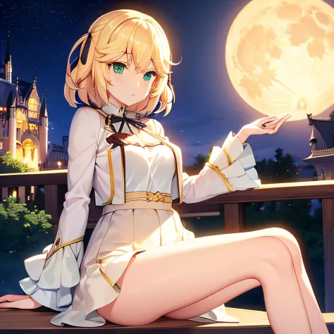 a blond,one beautiful girl,独奏,animesque,castles,natta,a moon