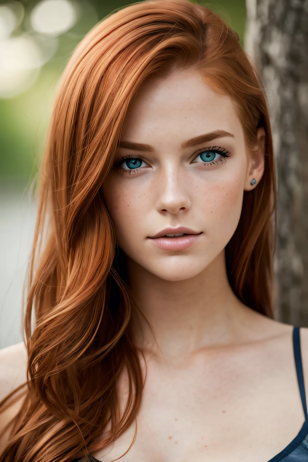close-up editorial photo of 20 yo woman, ginger hair, slim American  sweetheart), (freckles:0.8), (lips parted) - SeaArt AI