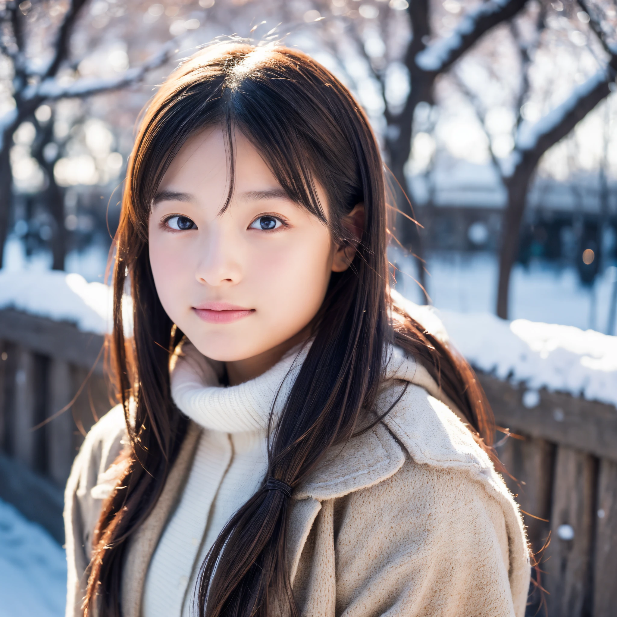 Photorealsitic, 8k Full Length Portrait, Beautuful Women, A charming expression, sixteen years old, TOKYOcty, Winters, The background is Shibuya