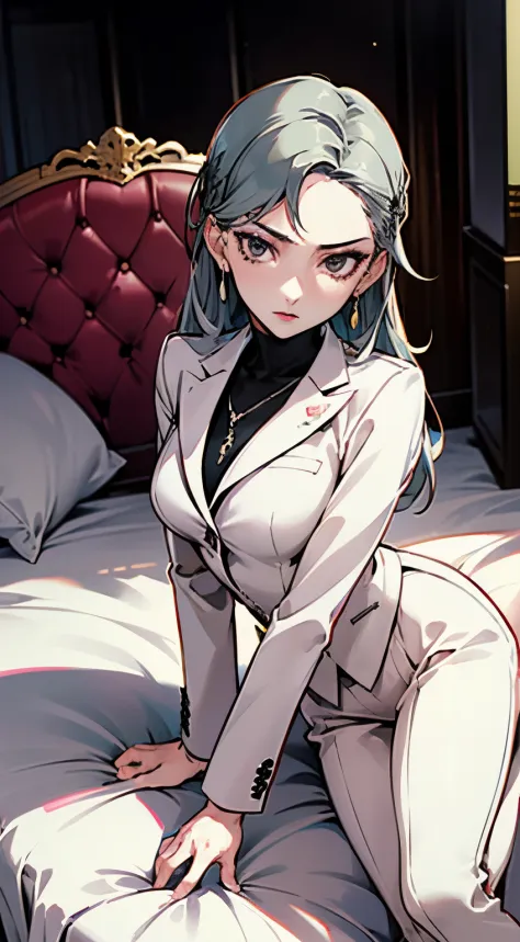 4K ultra high resolution image, Sae serious look, sitting on a chair in her office, formal clothing l, brighter scene
