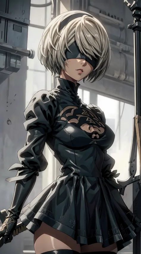 (2B,NieR:Automata),blindfold,have a weapon,best quality, high quality, 8K, masterpiece