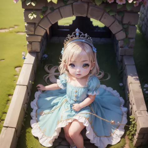 Cute Baby Chibi Anime,Princess Cinderella,Western castles.