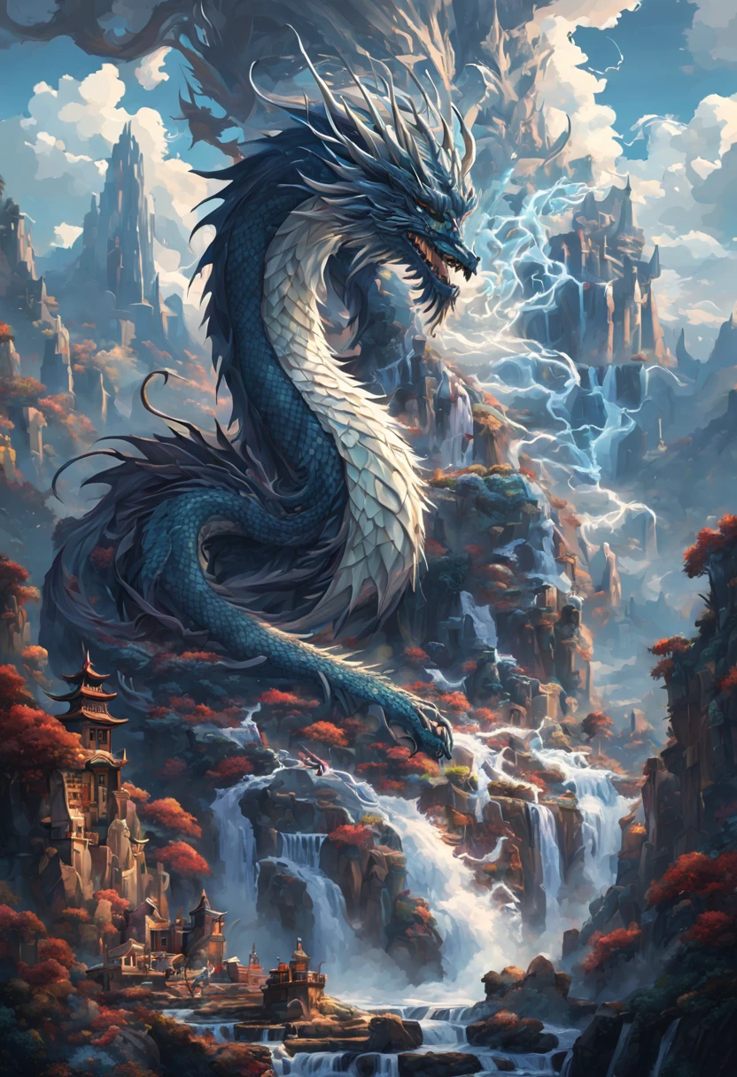 (Pixel art:1.3), (seulement:1.3), une scène fantastique fascinante où un ((Dragon oriental anthropomorphe sorcier noir)) sinistre et captivant, portant une robe légendaire ornée de symboles magiques complexes, paysage mystique avec des montagnes majestueuses, cascades en cascade, ruines antiques, entourer la dinde avec ((tourbillonnant d&#39;énergies magiques menaçantes émanant de son bâton)), (Meilleure qualité, chef-d&#39;œuvre, Travail représentatif, art officiel, professionnel, unité 8k fond d&#39;écran:1.3)